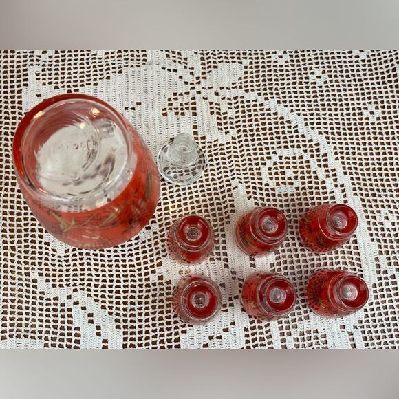 Vintage FRANCE stamped Asian themed Liquor Decanter with Shot Glasses - Picture 9 of 10